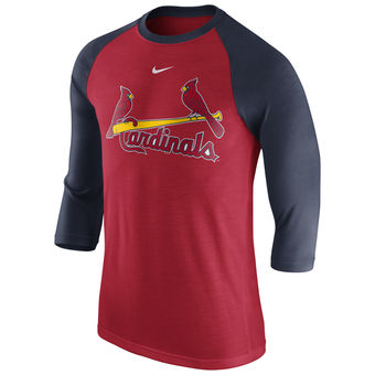Men's St. Louis Cardinals Nike Red/Navy Wordmark Three-Quarter Sleeve Tri-Blend Raglan T-Shirt